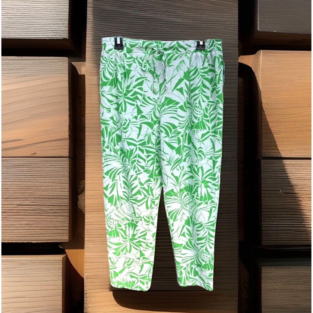 NEW Soho Apparel Lightweight Wide Leg Trouser Pull On Pants Leaf Print- Medium